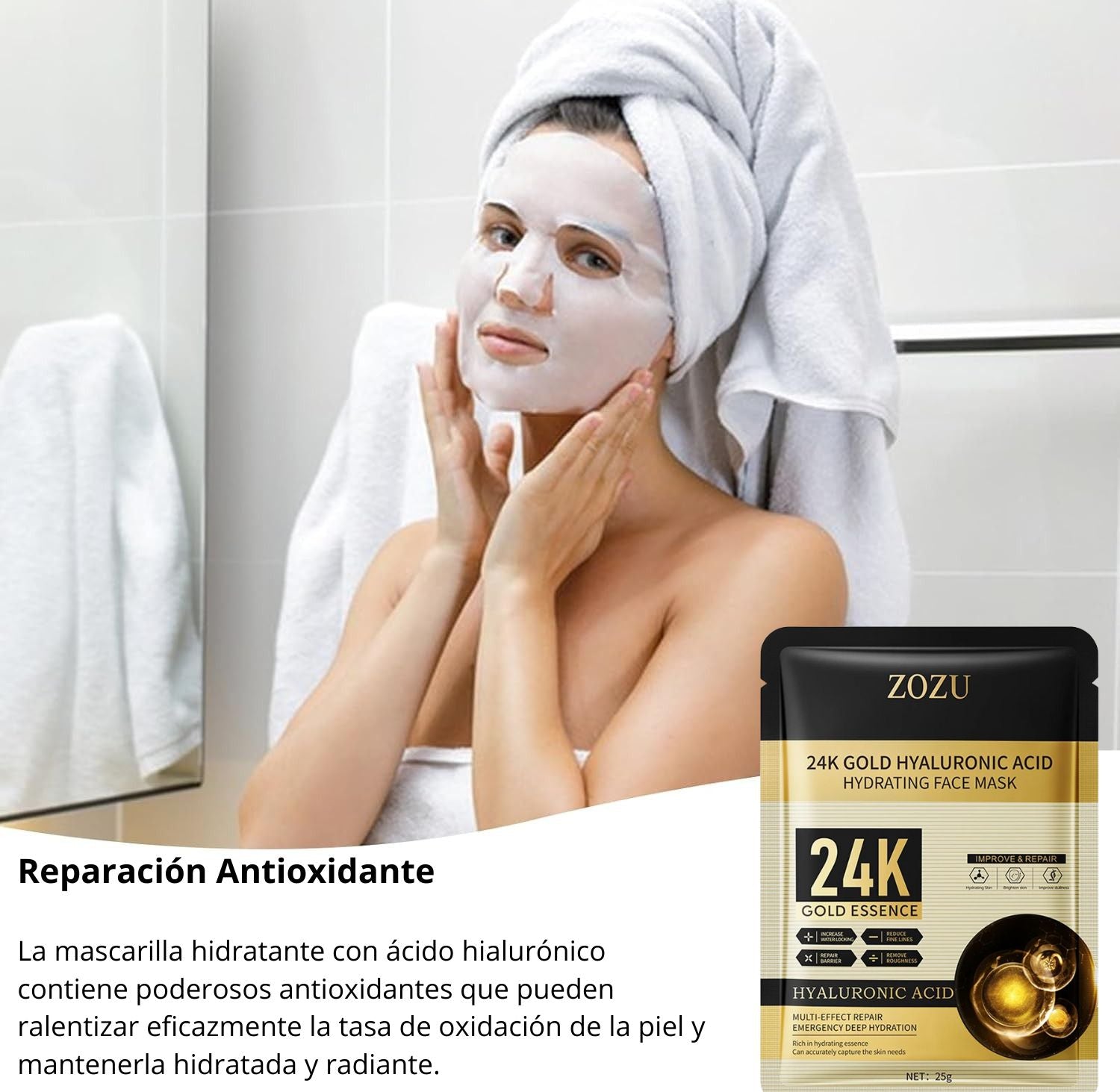 Mascarilla Facial 24K Gold con Ácido Hialurónico